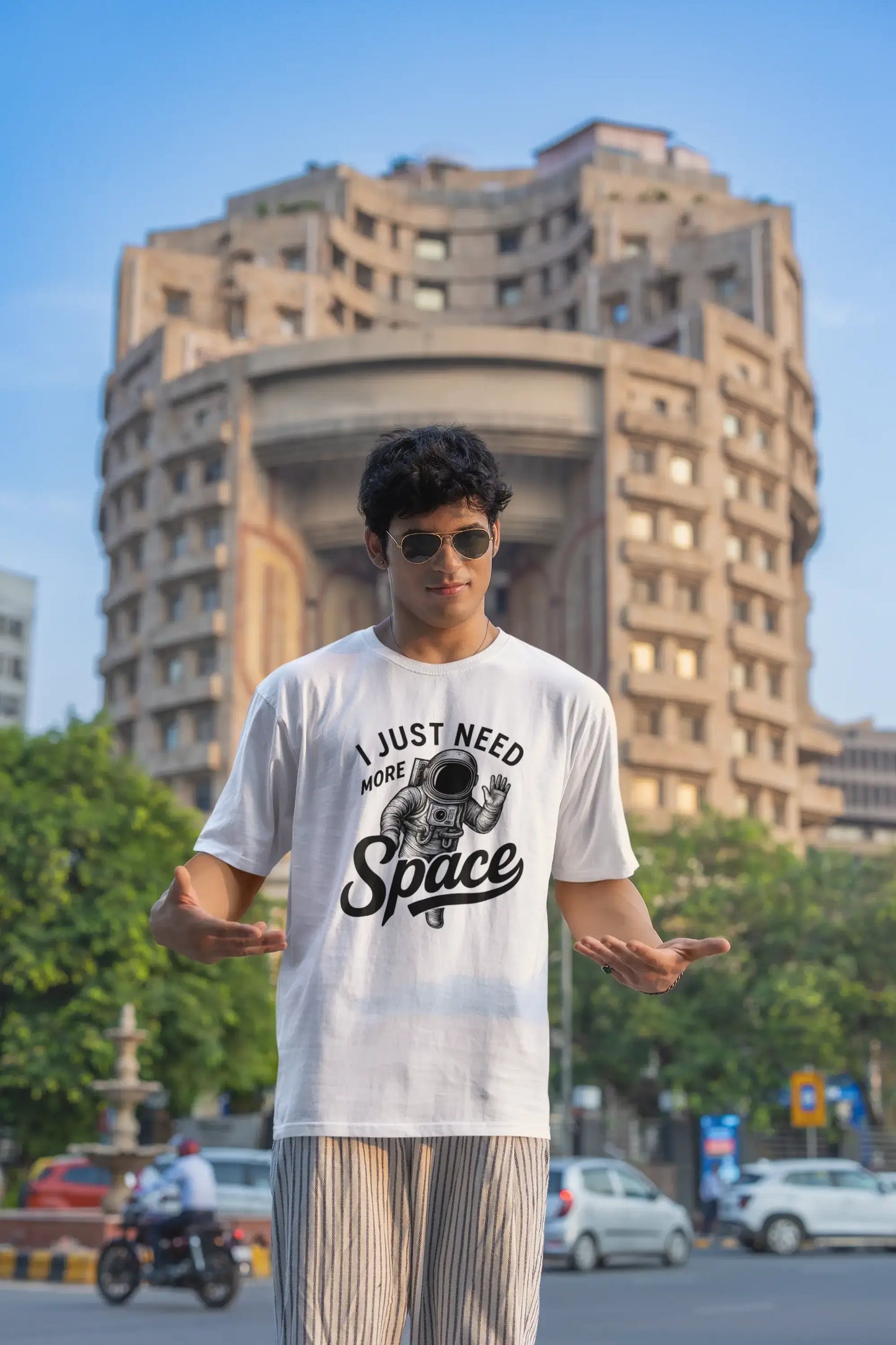 "I Just Need More Space" Unisex Graphic White T-Shirt | 100% Cotton Astronaut Tee | Funkyard Streetwear India