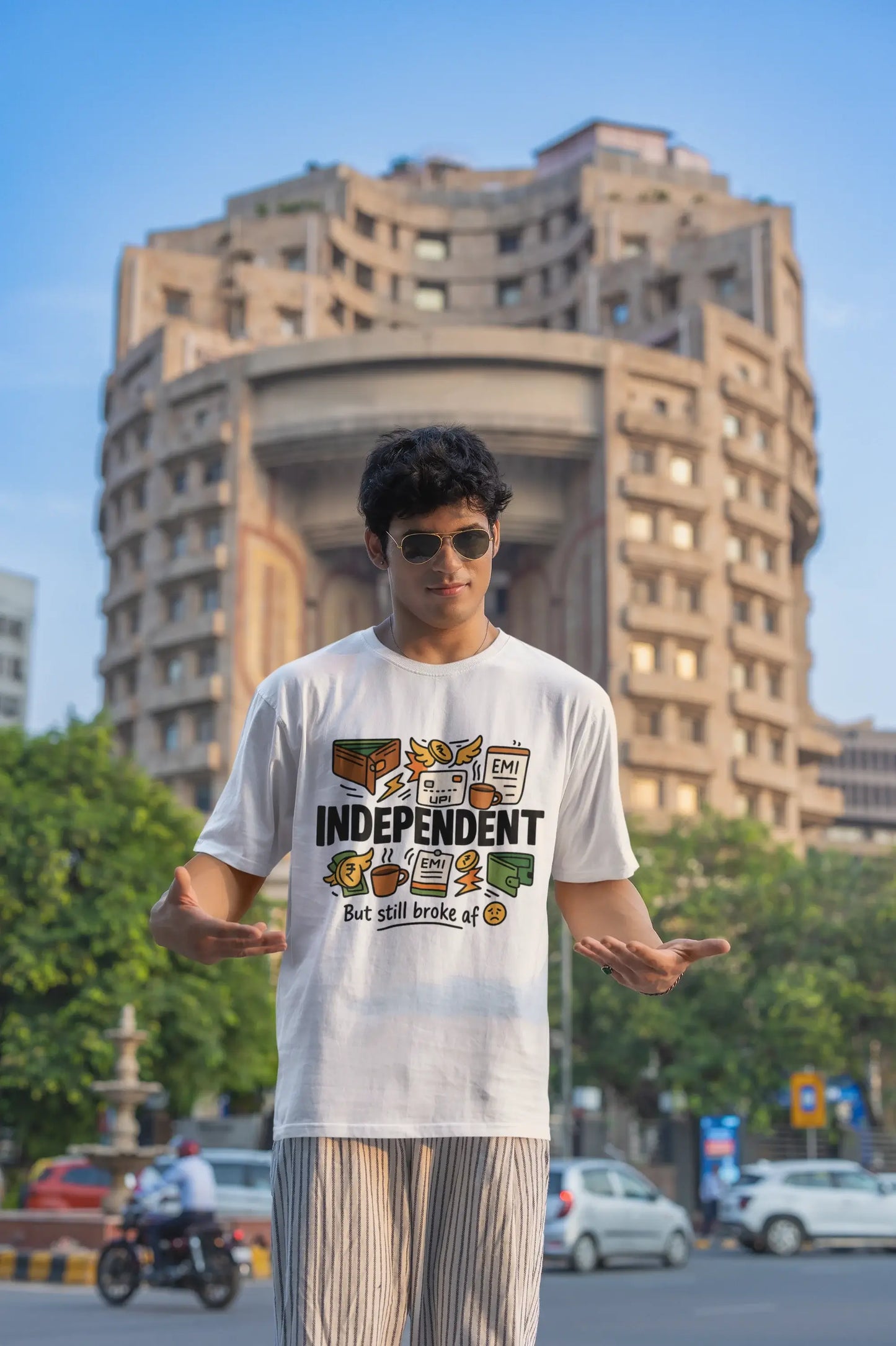 Independent But Still Broke AF π© β Regular Off-White Graphic T-Shirt
