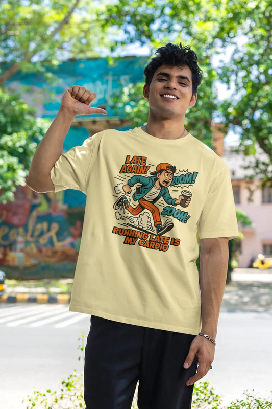 "Running Late Is My Cardio" Unisex T-Shirt – Comic Pop Art Vibe | Gen Z Moodwear | 100% Cotton