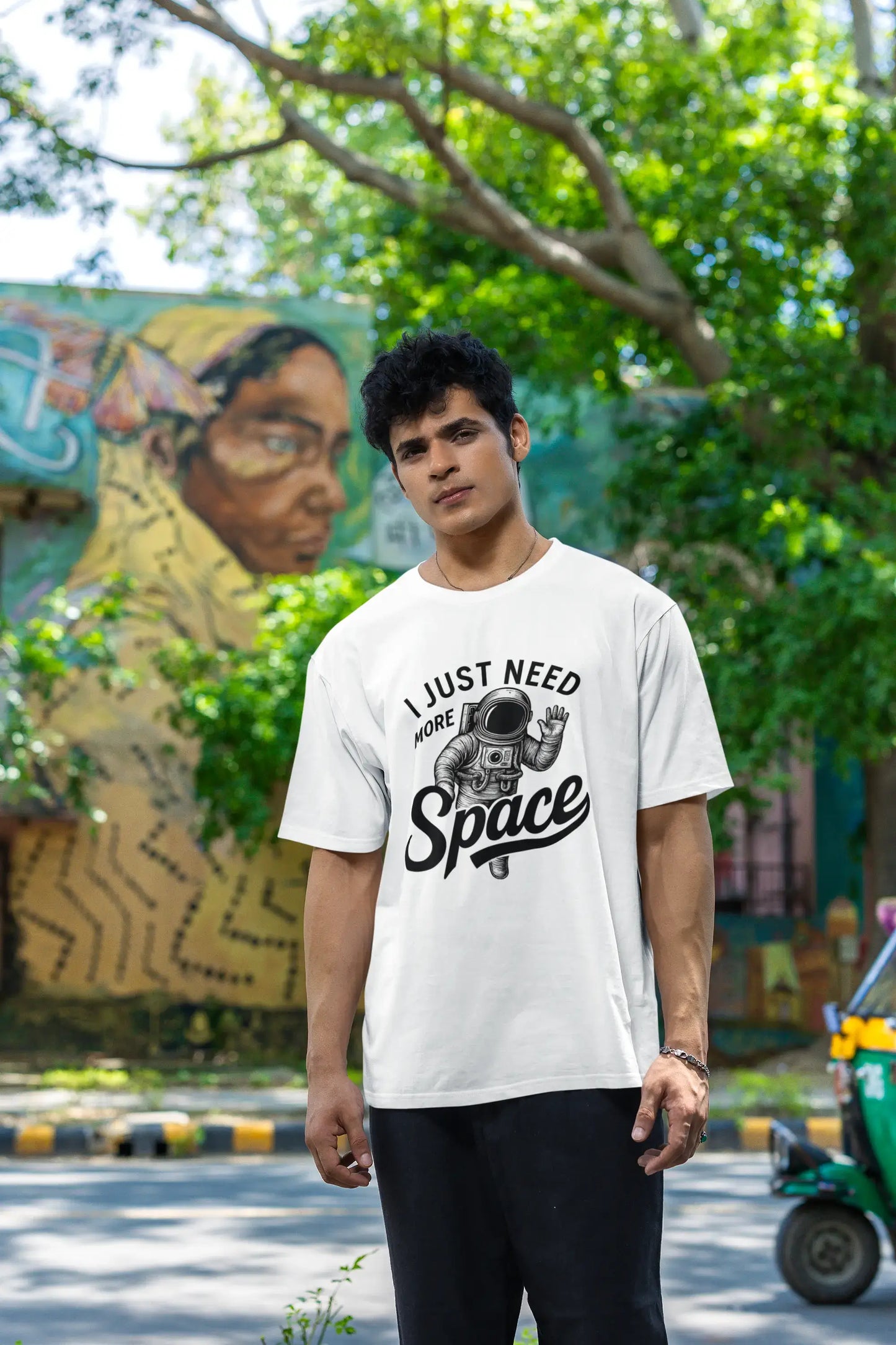 "I Just Need More Space" Unisex Graphic White T-Shirt | 100% Cotton Astronaut Tee | Funkyard Streetwear India