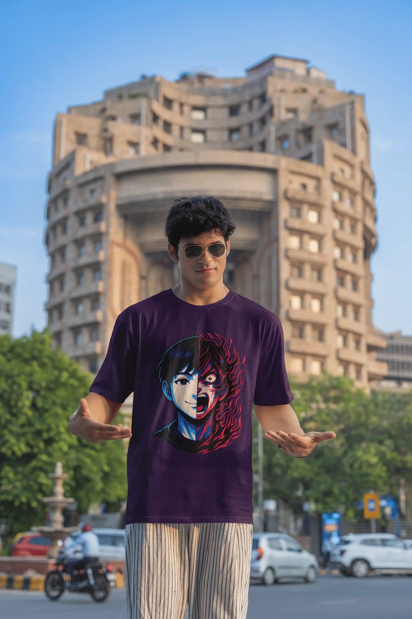 "Smiling Outside. Screaming Inside." Unisex T-Shirt – Anime Glitch Vibe | 100% Cotton, Clean Fit, Gen Z Moodwear