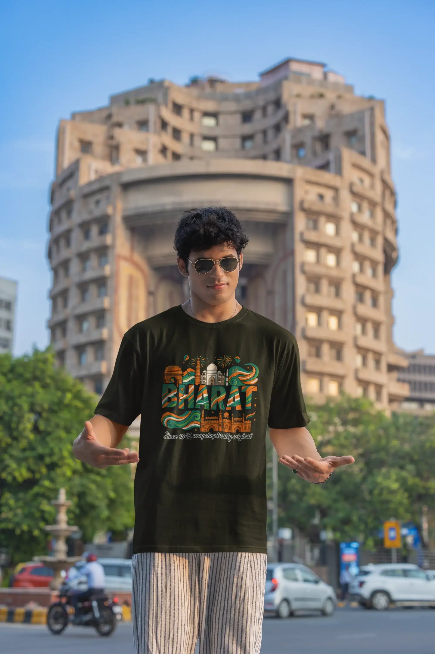 “BHARAT Since 1947” Unisex T-Shirt – Tricolor Heritage Print | Desi Streetwear | Gen Z Edition | 100% Cotton