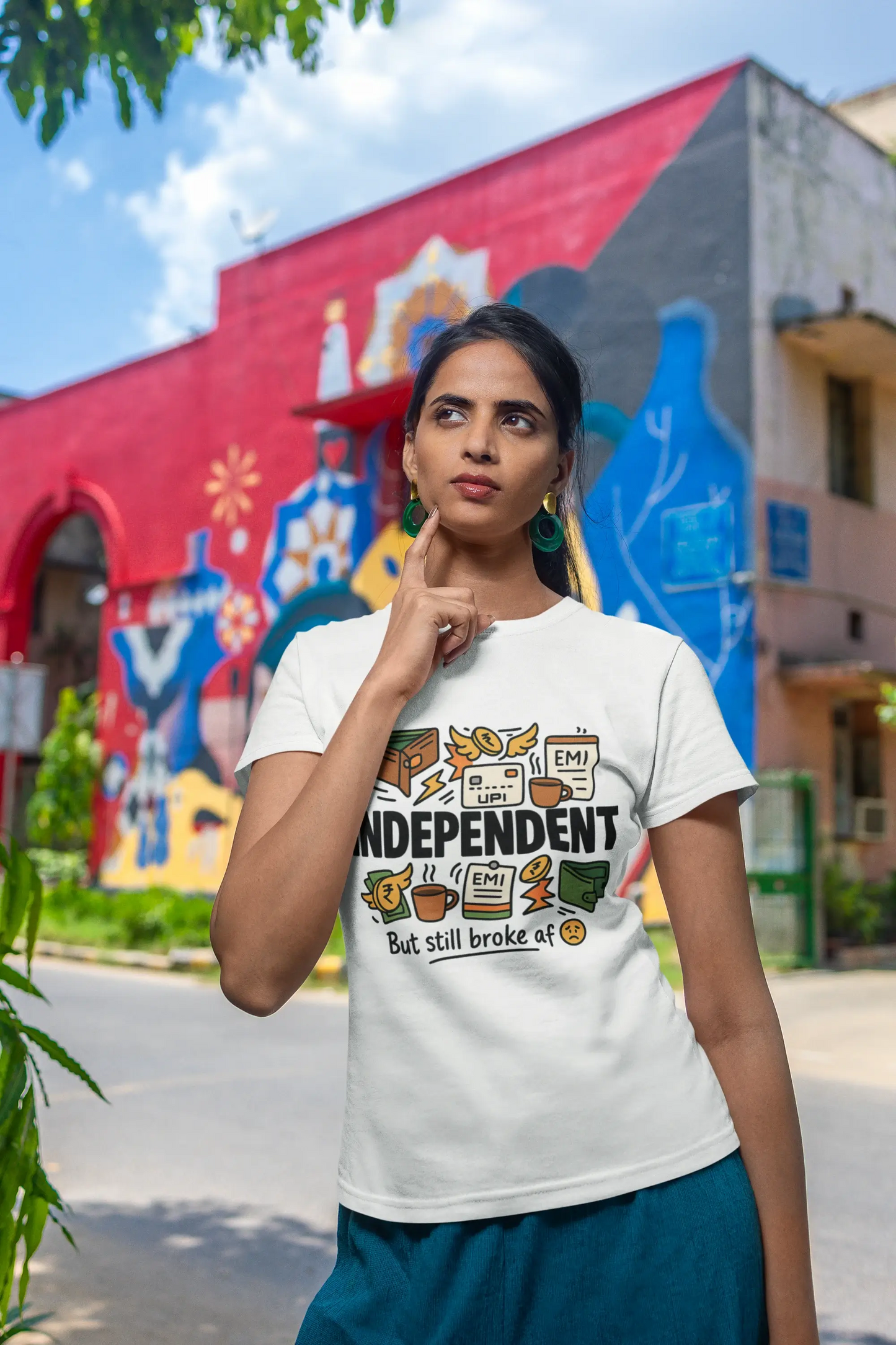 Independent But Still Broke AF π© β Regular Off-White Graphic T-Shirt