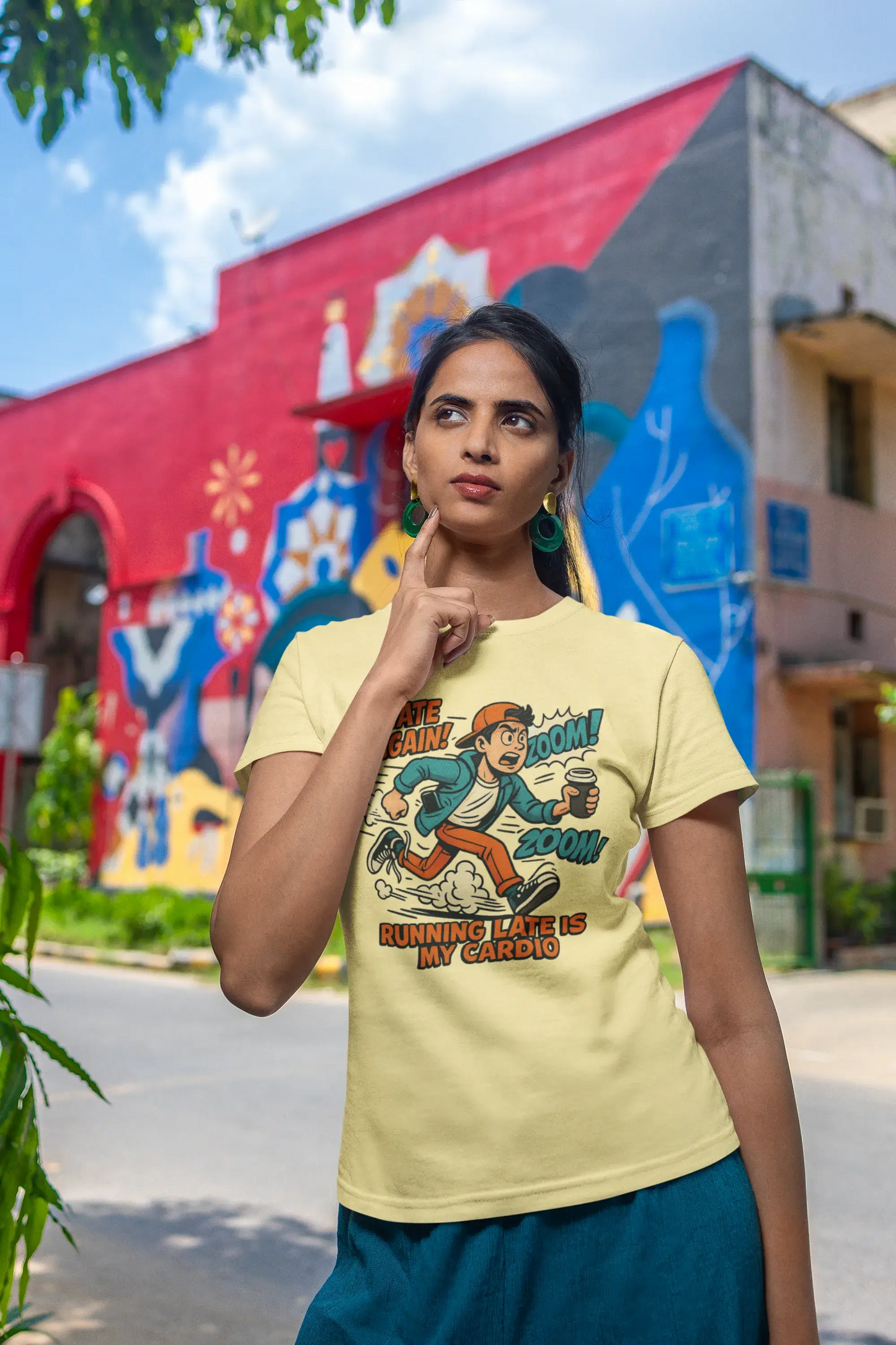 "Running Late Is My Cardio" Unisex T-Shirt – Comic Pop Art Vibe | Gen Z Moodwear | 100% Cotton