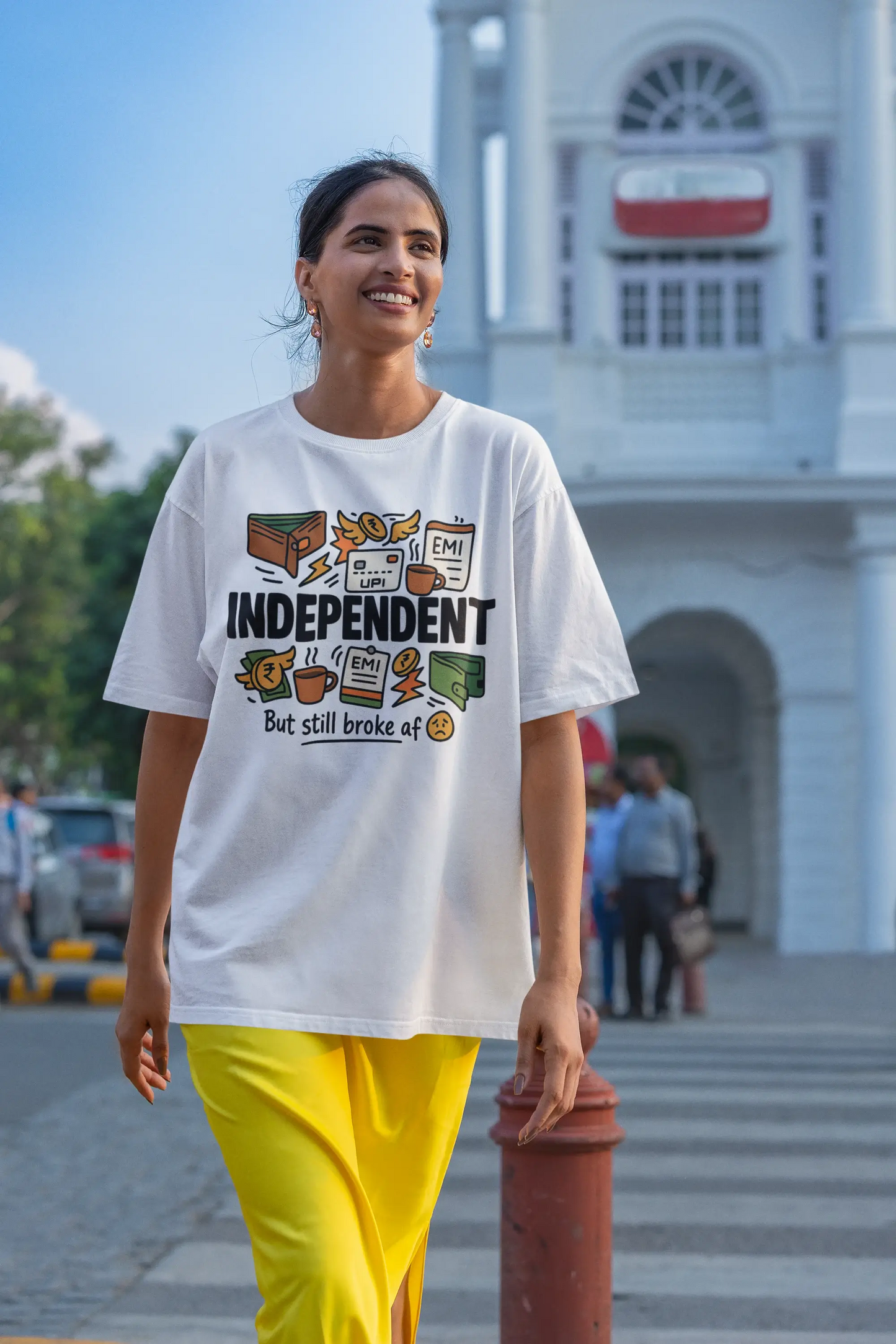 Independent But Still Broke AF π© β Regular Off-White Graphic T-Shirt