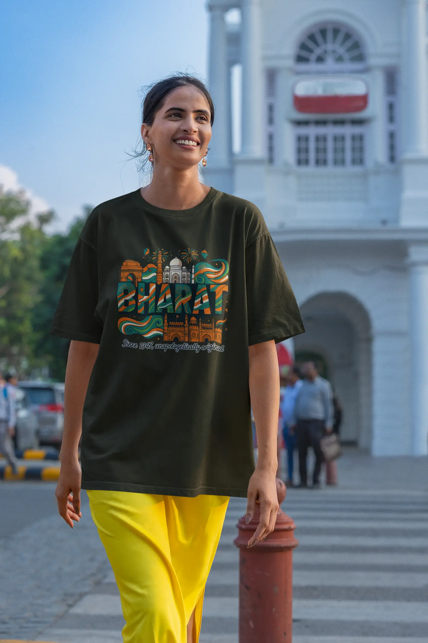 “BHARAT Since 1947” Unisex T-Shirt – Tricolor Heritage Print | Desi Streetwear | Gen Z Edition | 100% Cotton