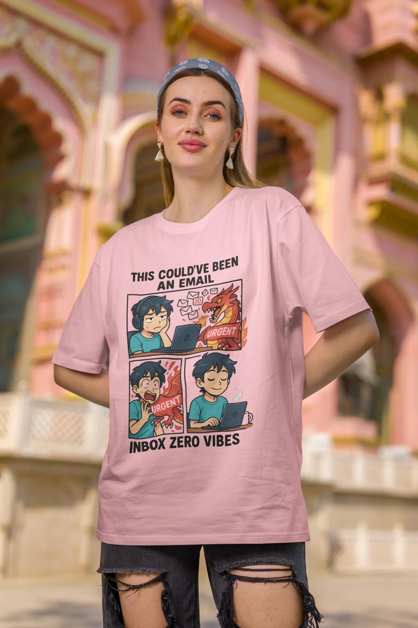 "Inbox Zero Vibes" Unisex T-Shirt – Anime Work-Life Roast | Oversized Fit | Gen Z Memewear | 100% Cotton
