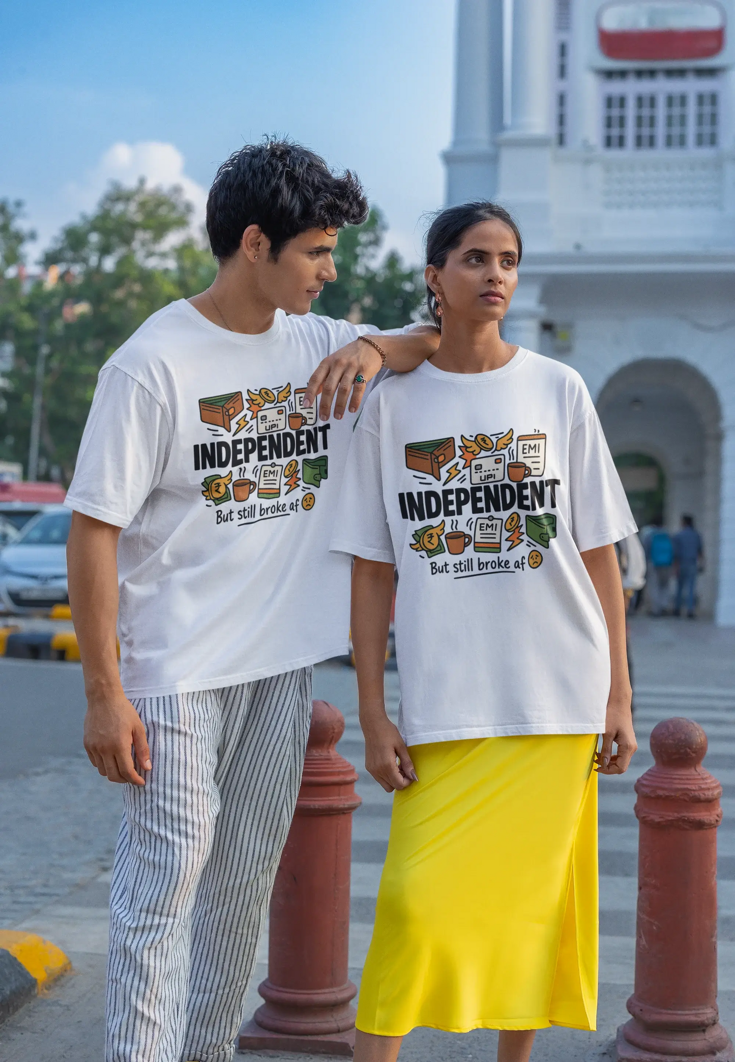 Independent But Still Broke AF π© β Regular Off-White Graphic T-Shirt