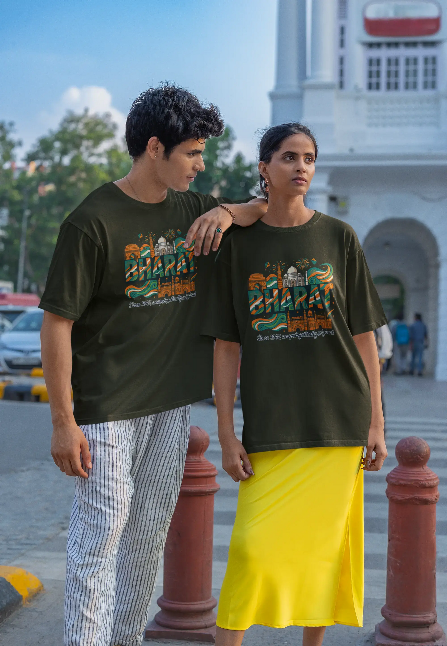 “BHARAT Since 1947” Unisex T-Shirt – Tricolor Heritage Print | Desi Streetwear | Gen Z Edition | 100% Cotton