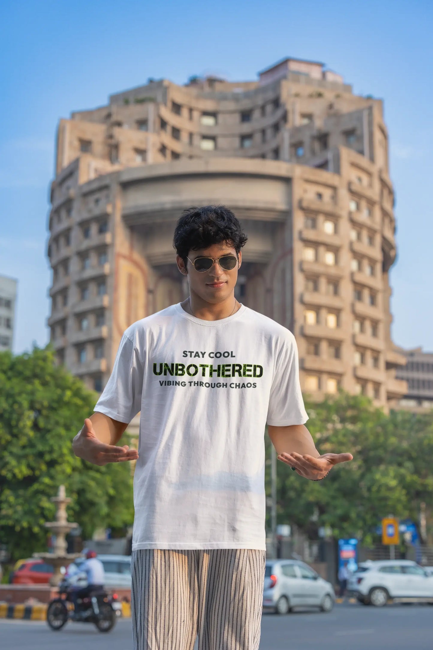 "Stay Cool Unbothered" White Unisex T-Shirt – Gen Z Streetwear Vibe | 100% Cotton, Chill-Ready Fit, Chaos-Proof Look