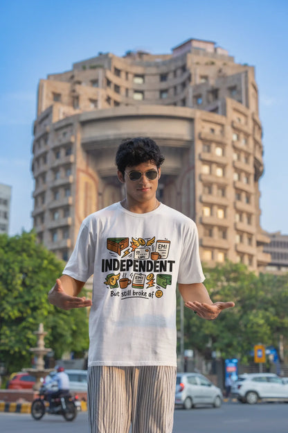 Independent But Still Broke AF 😩 – Regular Off-White Graphic T-Shirt