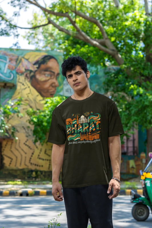 “BHARAT Since 1947” Unisex T-Shirt – Tricolor Heritage Print | Desi Streetwear | Gen Z Edition | 100% Cotton