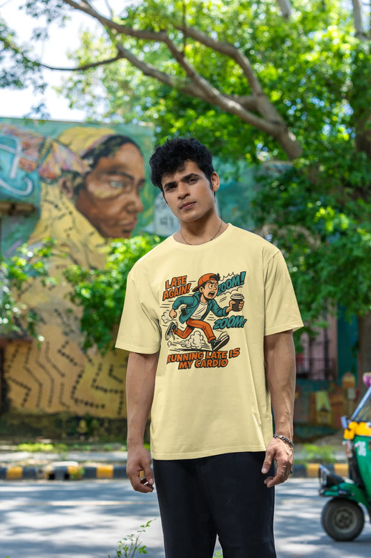 "Running Late Is My Cardio" Unisex T-Shirt – Comic Pop Art Vibe | Gen Z Moodwear | 100% Cotton