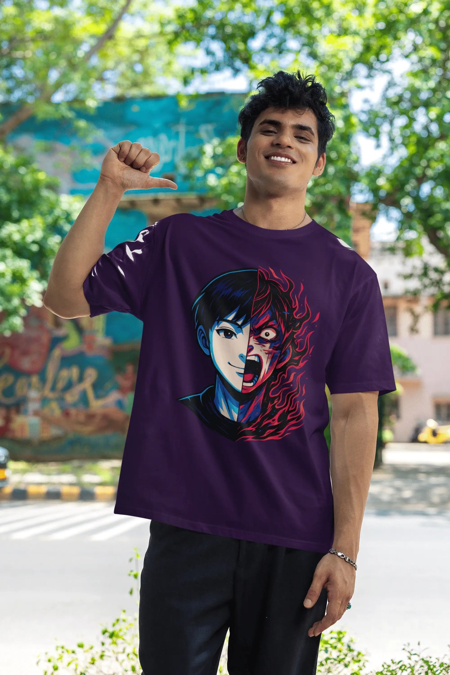 "Smiling Outside. Screaming Inside." Unisex T-Shirt – Anime Glitch Vibe | 100% Cotton, Clean Fit, Gen Z Moodwear