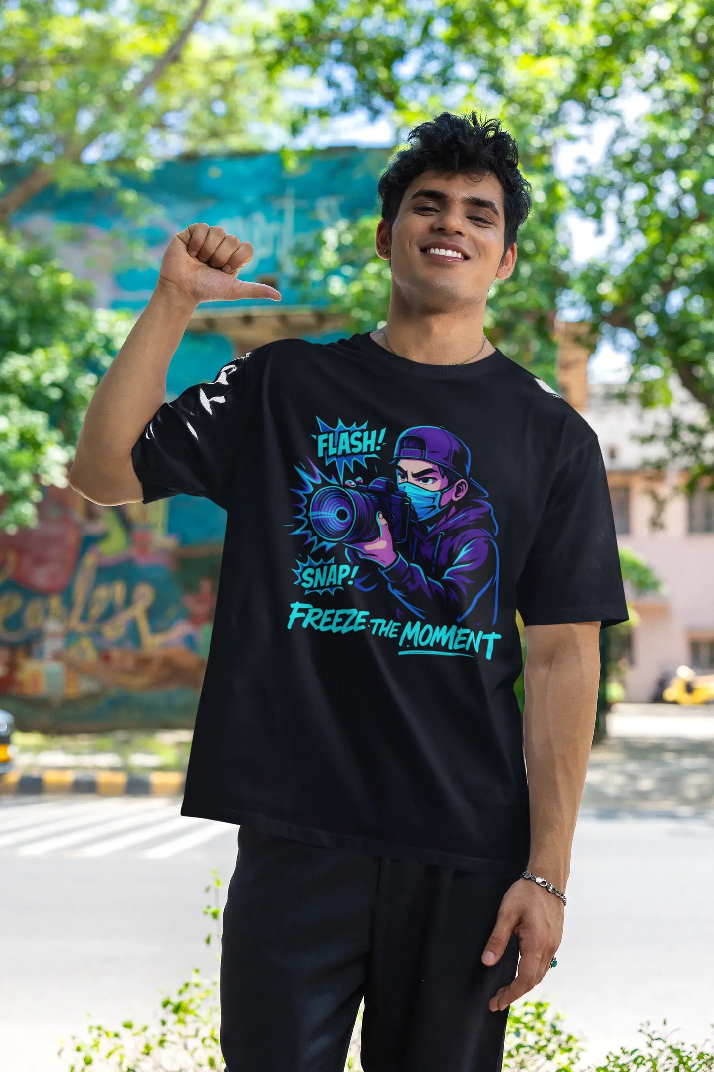“Freeze the Moment” Unisex T-Shirt – Anime Photographer Glow | Drift Culture Streetwear