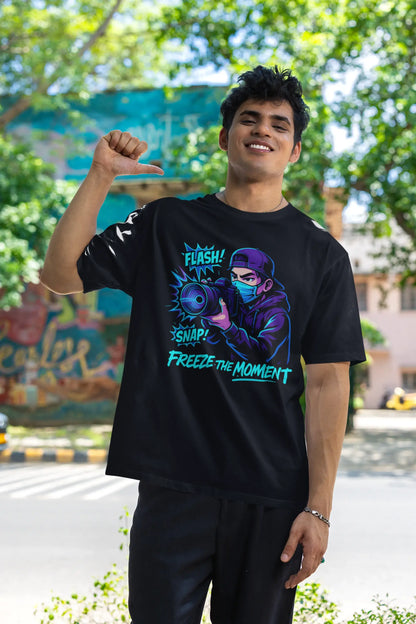 “Freeze the Moment” Unisex T-Shirt – Anime Photographer Glow | Drift Culture Streetwear