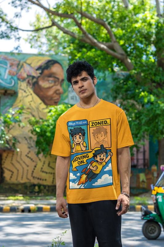 "Seen Zoned Moving On" Unisex T-Shirt – Gen Z Comic Vibe | 100% Cotton, Soft Fit, Streetwear Boldness