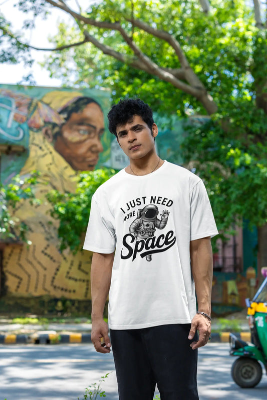 "I Just Need More Space" Unisex Graphic White T-Shirt | 100% Cotton Astronaut Tee | Funkyard Streetwear India
