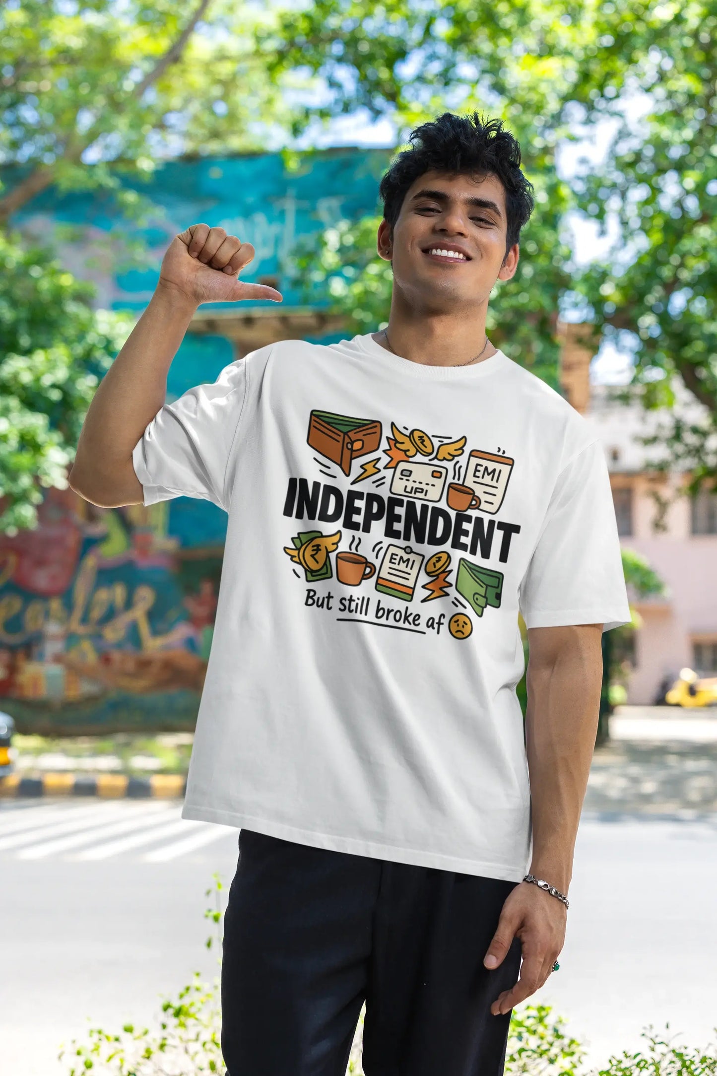 Independent But Still Broke AF 😩 – Regular Off-White Graphic T-Shirt