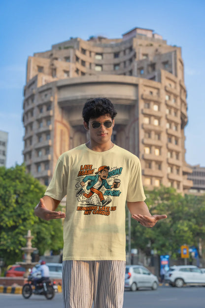 "Running Late Is My Cardio" Unisex T-Shirt – Comic Pop Art Vibe | Gen Z Moodwear | 100% Cotton