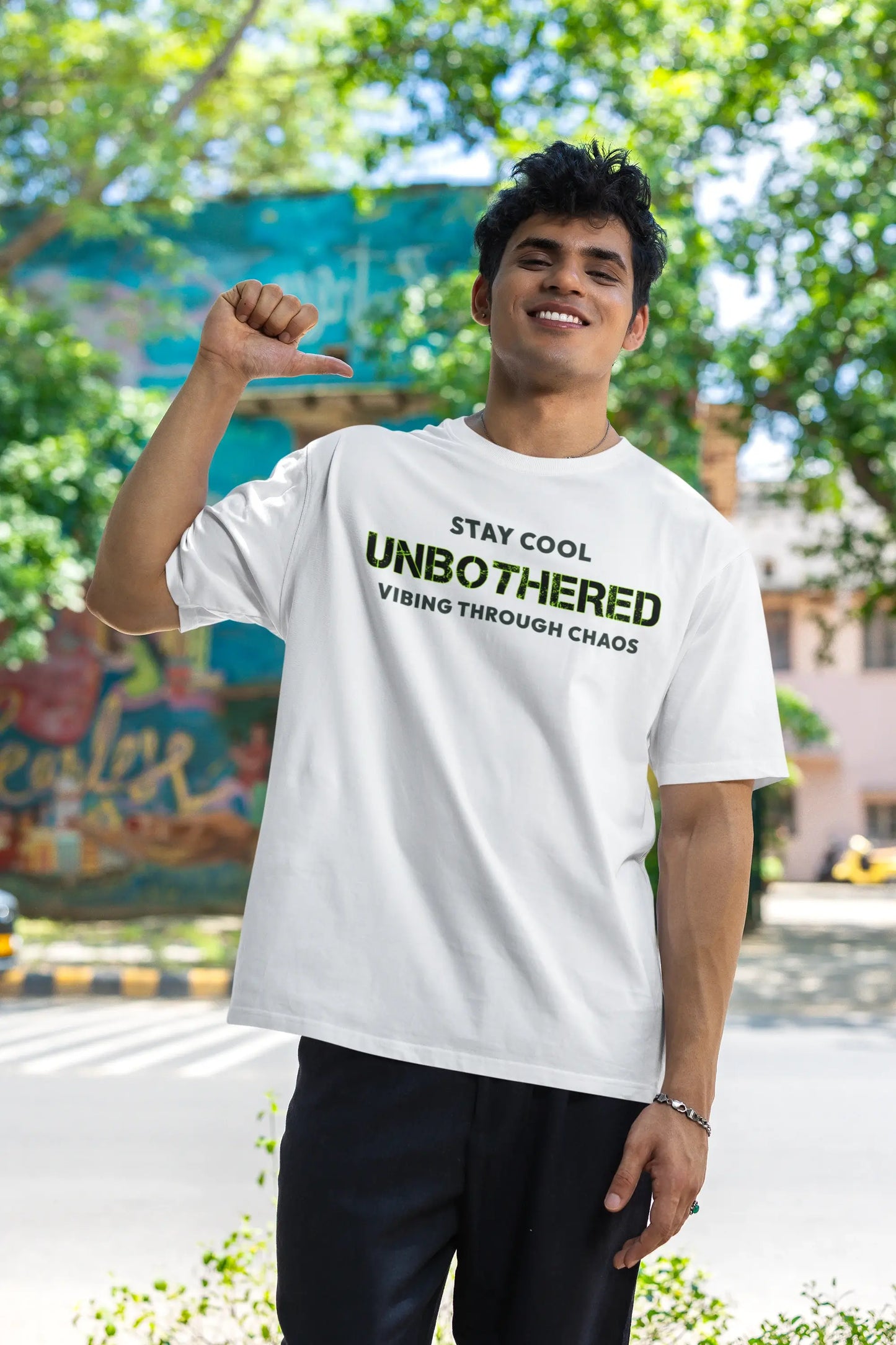 "Stay Cool Unbothered" White Unisex T-Shirt – Gen Z Streetwear Vibe | 100% Cotton, Chill-Ready Fit, Chaos-Proof Look