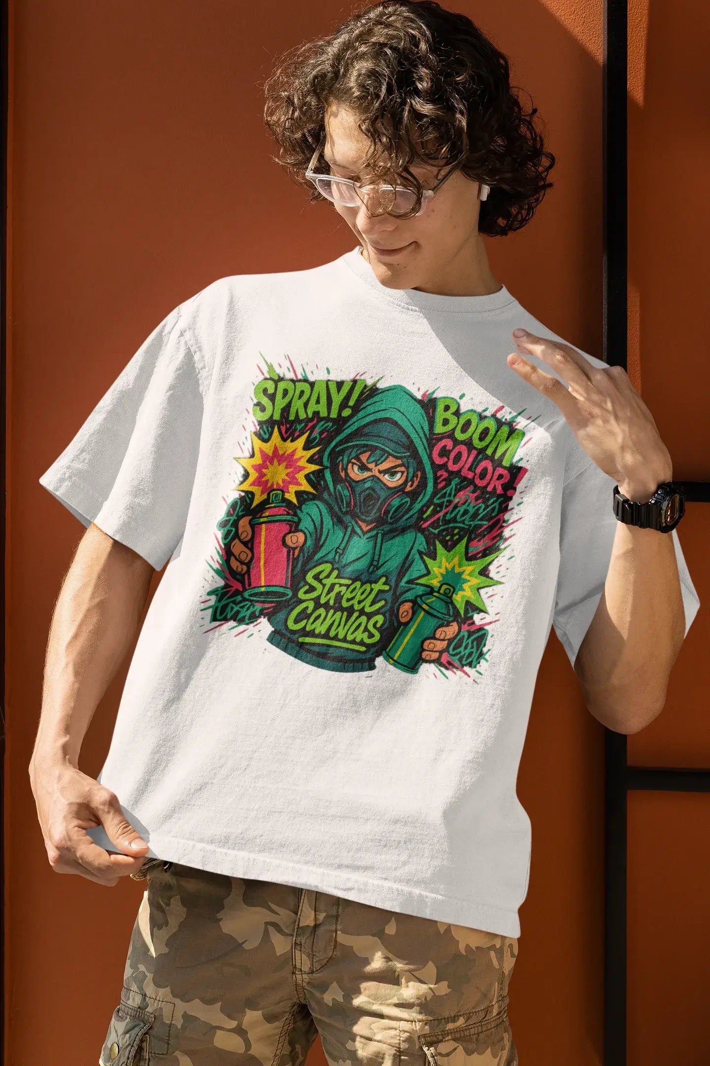 “Street Canvas” Oversized Graffiti T-Shirt – Anime Comic Spray Art | Unisex 240 GSM | Gen Z Streetwear