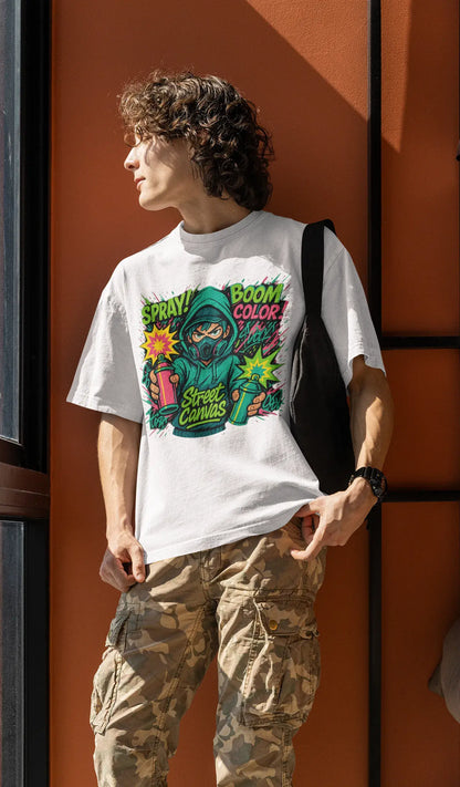 “Street Canvas” Oversized Graffiti T-Shirt – Anime Comic Spray Art | Unisex 240 GSM | Gen Z Streetwear