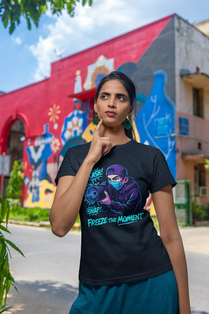 “Freeze the Moment” Unisex T-Shirt – Anime Photographer Glow | Drift Culture Streetwear