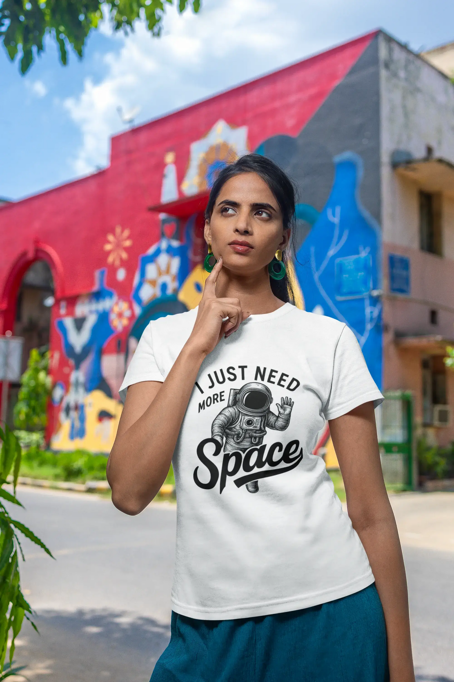 "I Just Need More Space" Unisex Graphic White T-Shirt | 100% Cotton Astronaut Tee | Funkyard Streetwear India