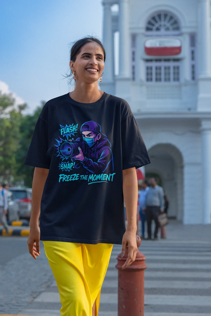 “Freeze the Moment” Unisex T-Shirt – Anime Photographer Glow | Drift Culture Streetwear