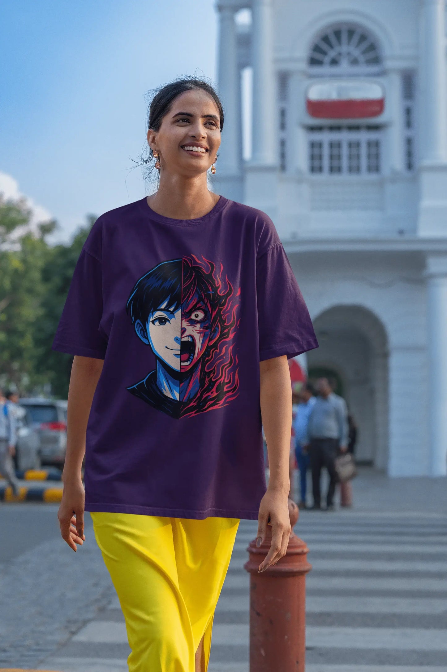 "Smiling Outside. Screaming Inside." Unisex T-Shirt – Anime Glitch Vibe | 100% Cotton, Clean Fit, Gen Z Moodwear