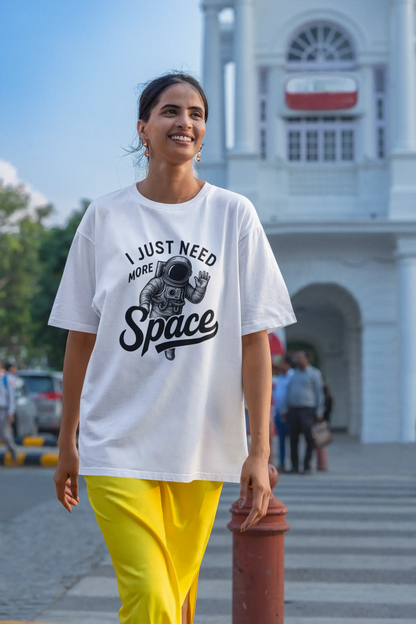 "I Just Need More Space" Unisex Graphic White T-Shirt | 100% Cotton Astronaut Tee | Funkyard Streetwear India