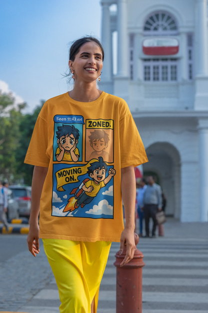 "Seen Zoned Moving On" Unisex T-Shirt – Gen Z Comic Vibe | 100% Cotton, Soft Fit, Streetwear Boldness