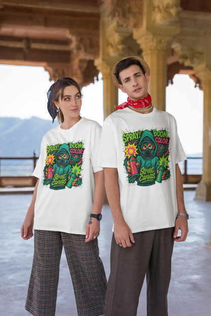 “Street Canvas” Oversized Graffiti T-Shirt – Anime Comic Spray Art | Unisex 240 GSM | Gen Z Streetwear