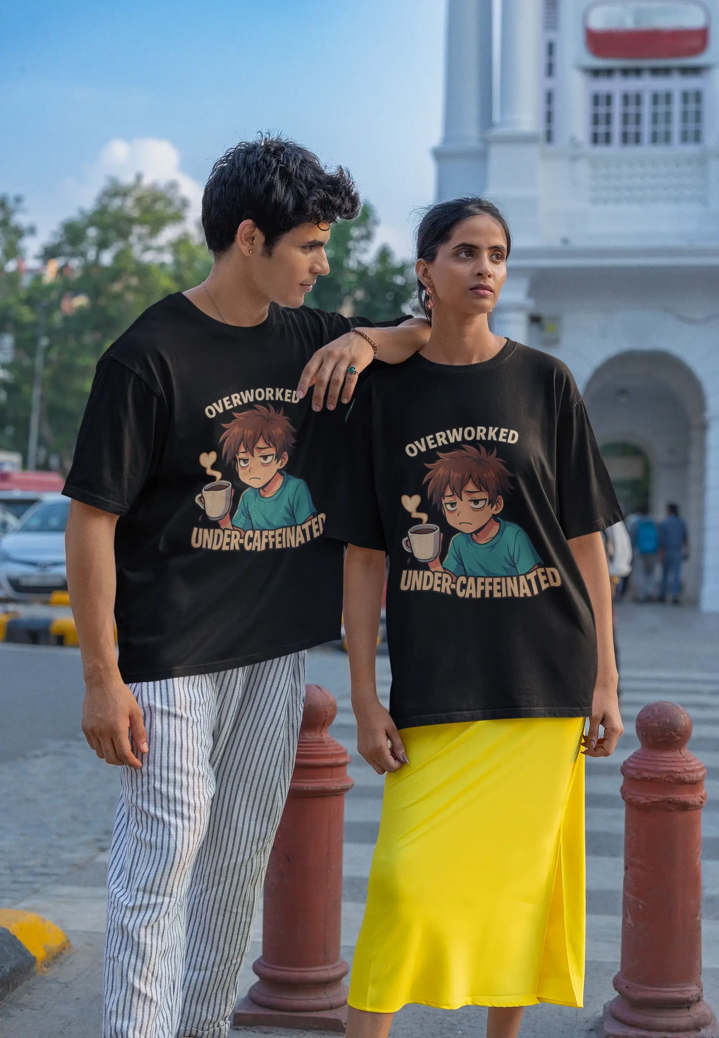 "Overworked Under-Caffeinated" Black T-Shirt – Anime Mood Tee for Gen Z Hustlers | Unisex Fit, 100% Cotton, Relatable Aesthetic
